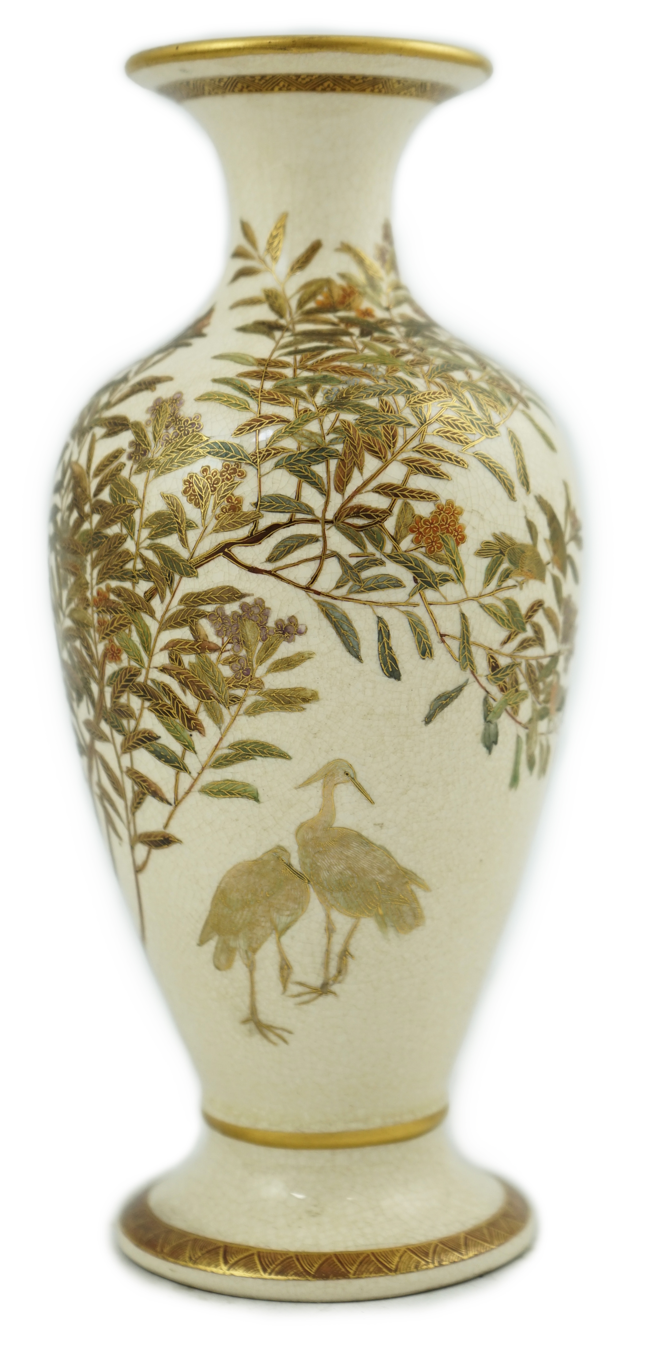 A Japanese Satsuma 'egrets' baluster vase, by Kinkozan, Meiji period